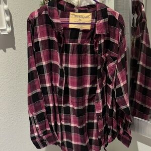 Women's Plaid Button Down Shirt - Pink and Black